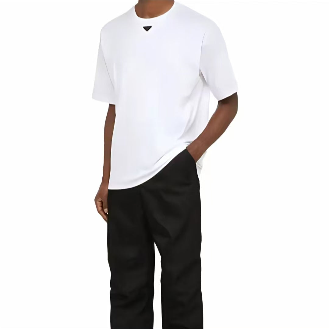 PRADA - Round-neck straight-cut logo-fit short-sleeved T-shirt for men - White