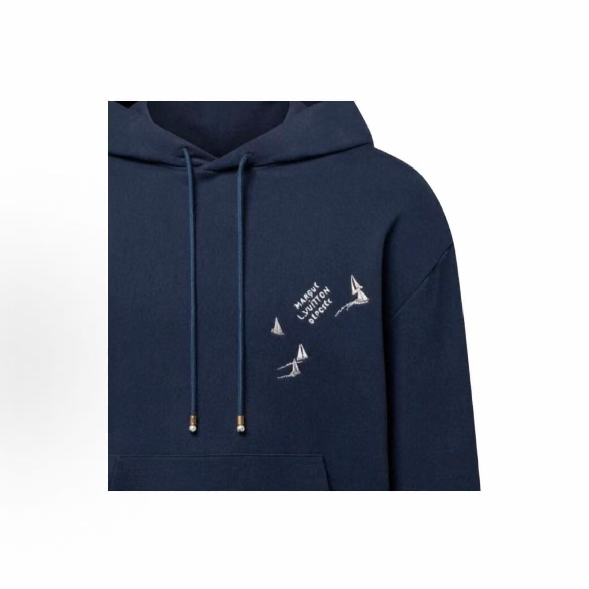LOUIS VUITTON FW25 Autumn Early Men's Collection - Letter Print Hooded Pullover Long Sleeve Shirt - Men's Style - Navy Blue