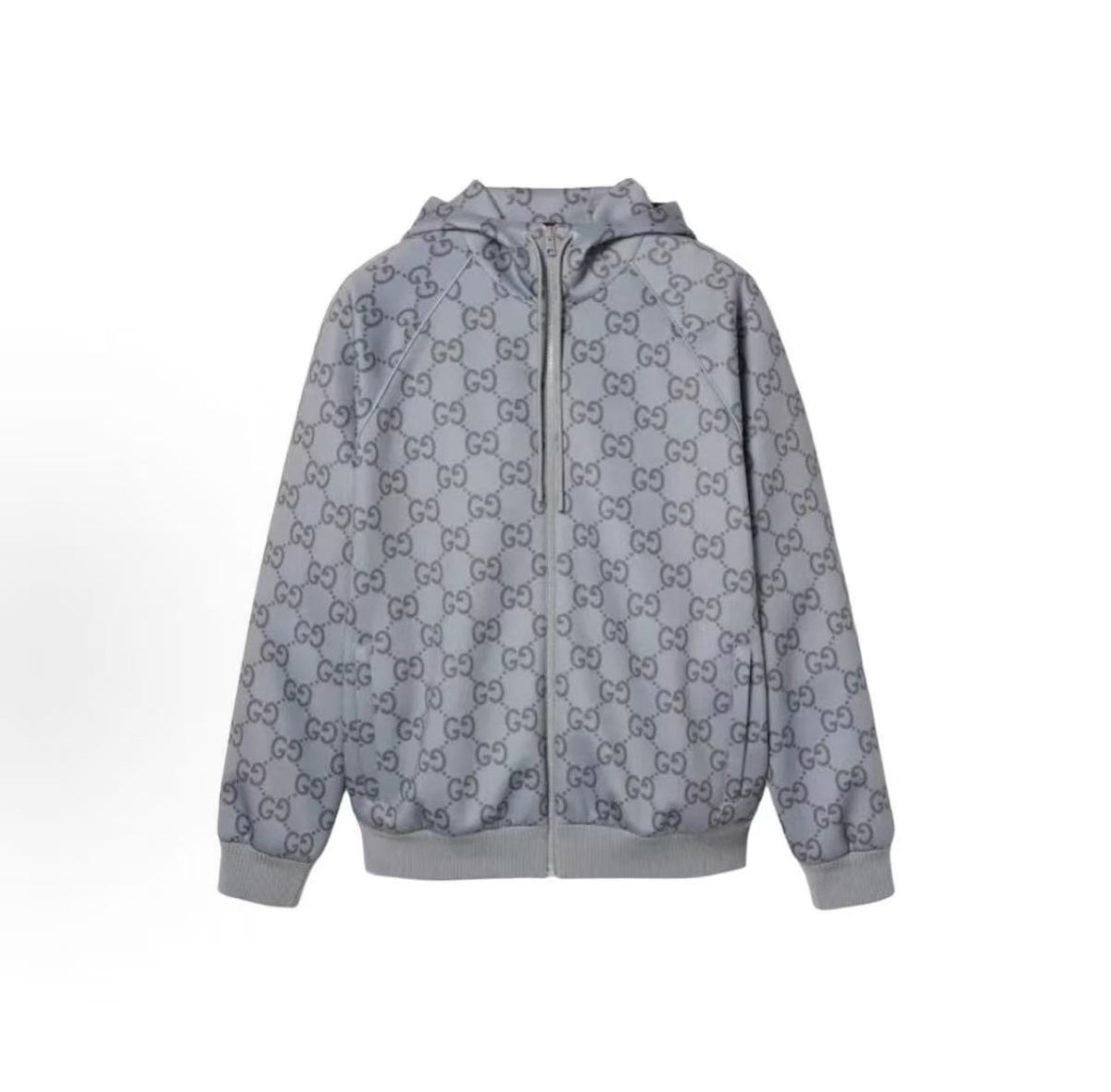 GUCCI 2024 Autumn Early Season Collection - Logo Embroidered Full Pattern Hooded Jacket - Men's Style - Gray
