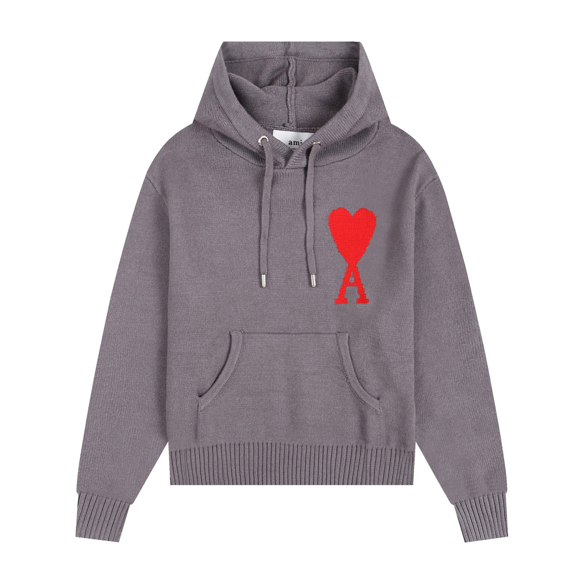 AMI Big Logo Hooded Sweater Grey
