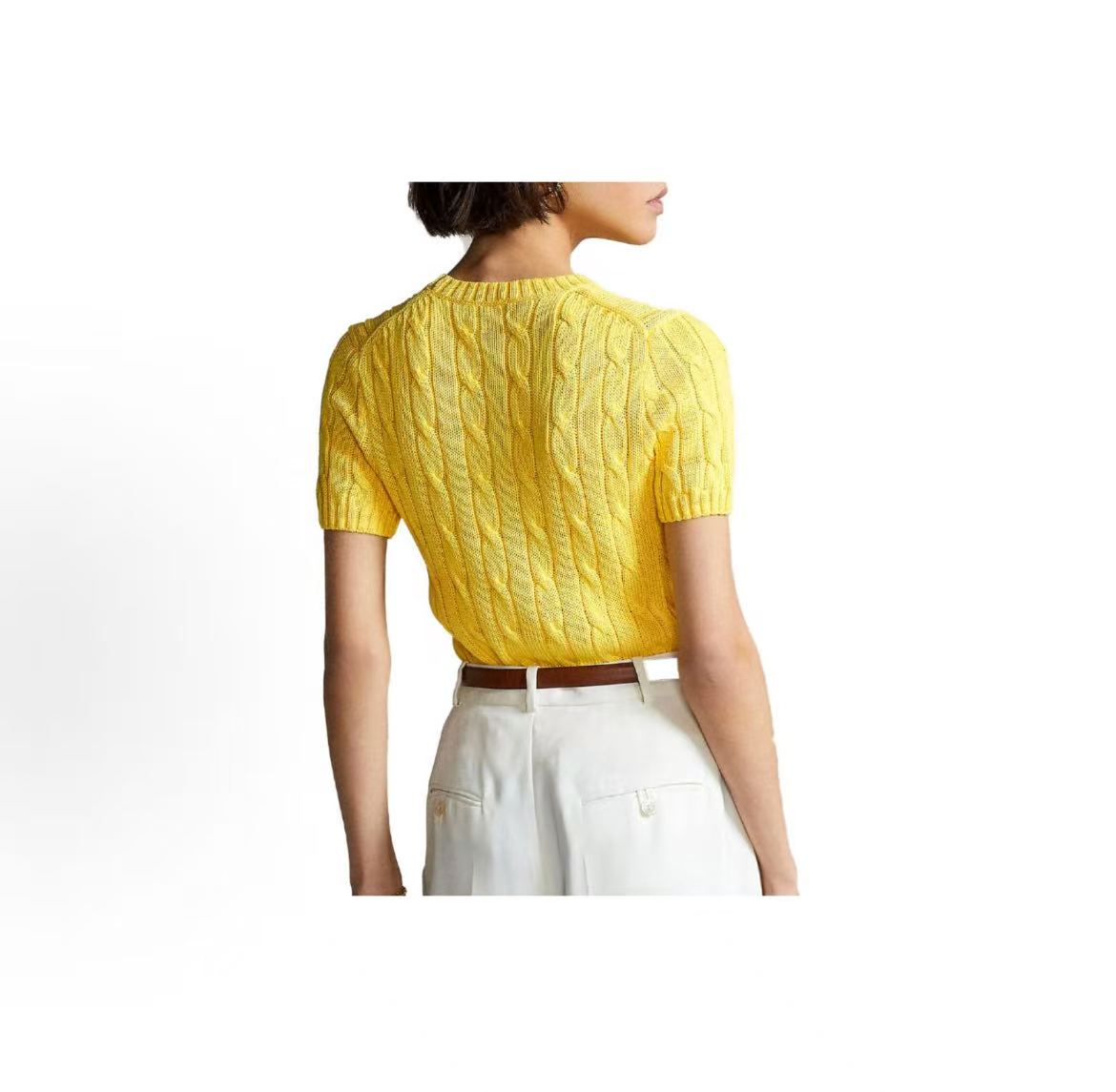Ralph Lauren SS23 Solid-color Logo Embroidered Pullover Knit Shirt Standard Fit Women's Style Yellow
