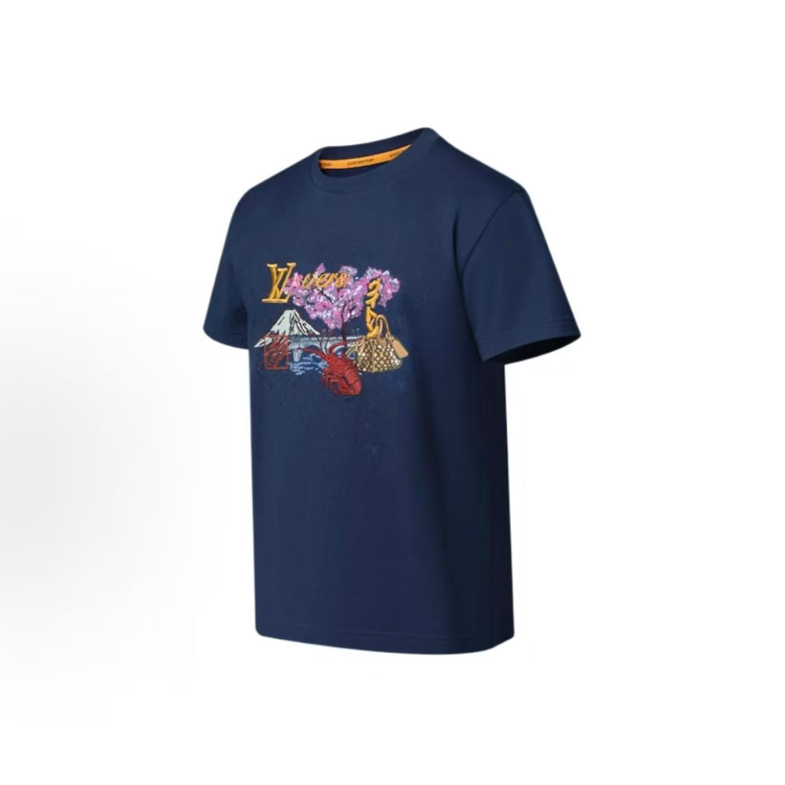 LOUIS VUITTON × Nigo Collaboration T-shirt: Letter-printed embroidered round-neck pullover short-sleeve men's style