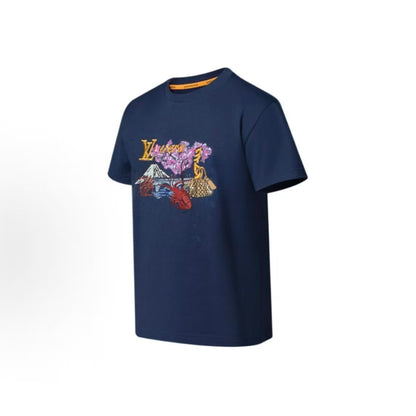 LOUIS VUITTON × Nigo Collaboration T-shirt: Letter-printed embroidered round-neck pullover short-sleeve men's style