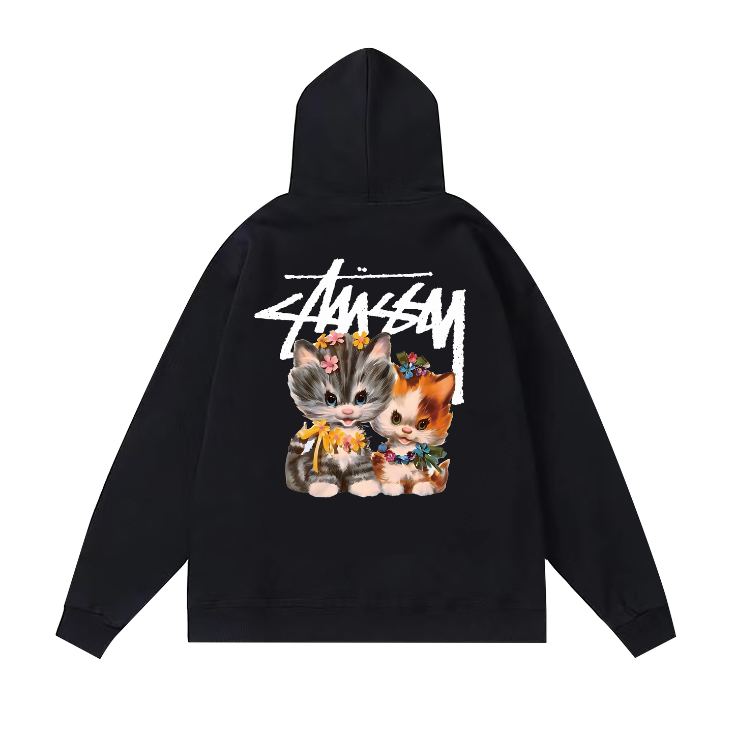 STUSSY CAT PRINT HOODIE BLACK