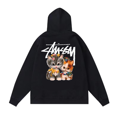 STUSSY CAT PRINT HOODIE BLACK