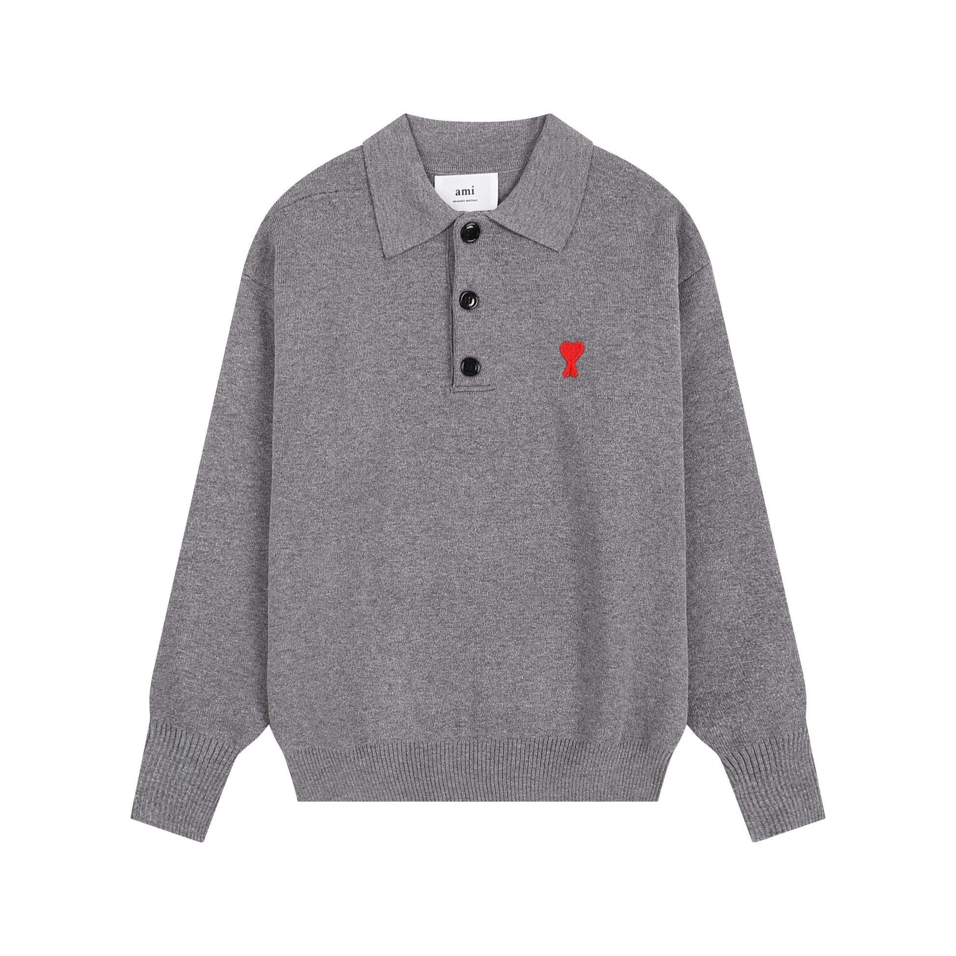 AMI Small Logo Button Polo Sweatshirt Grey