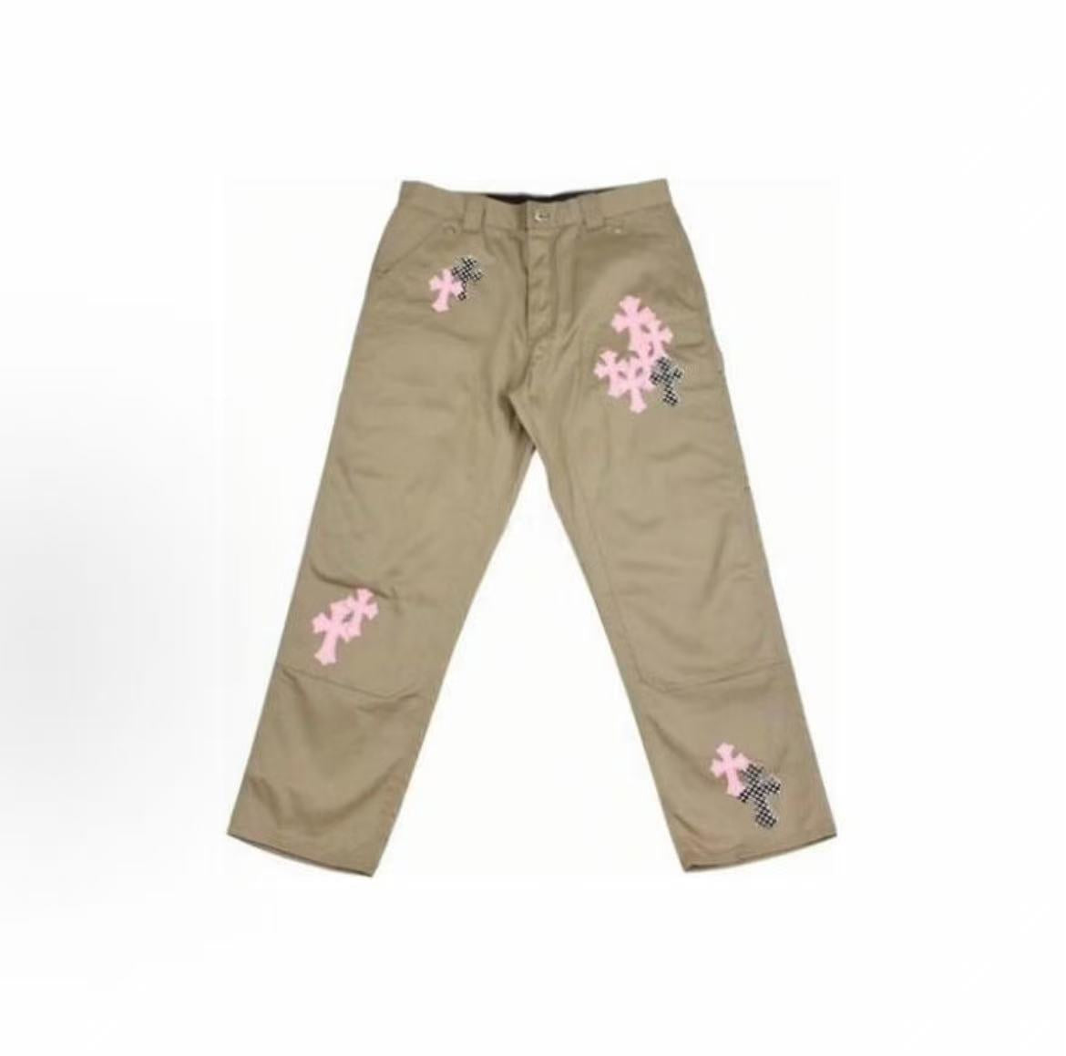 Chrome Hearts FW23 Printed Button Mid-Chest Work Pants Men's Style Khaki Color