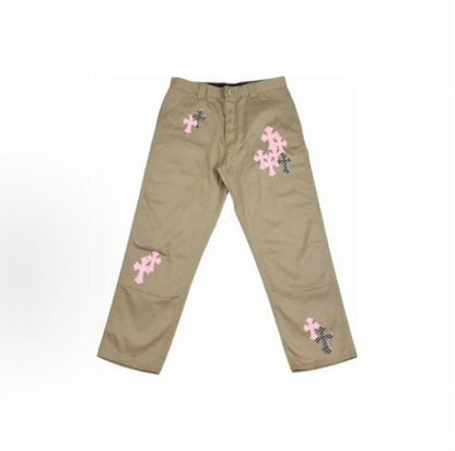 Chrome Hearts FW23 Printed Button Mid-Chest Work Pants Men's Style Khaki Color