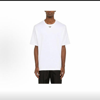 PRADA - Round-neck straight-cut logo-fit short-sleeved T-shirt for men - White