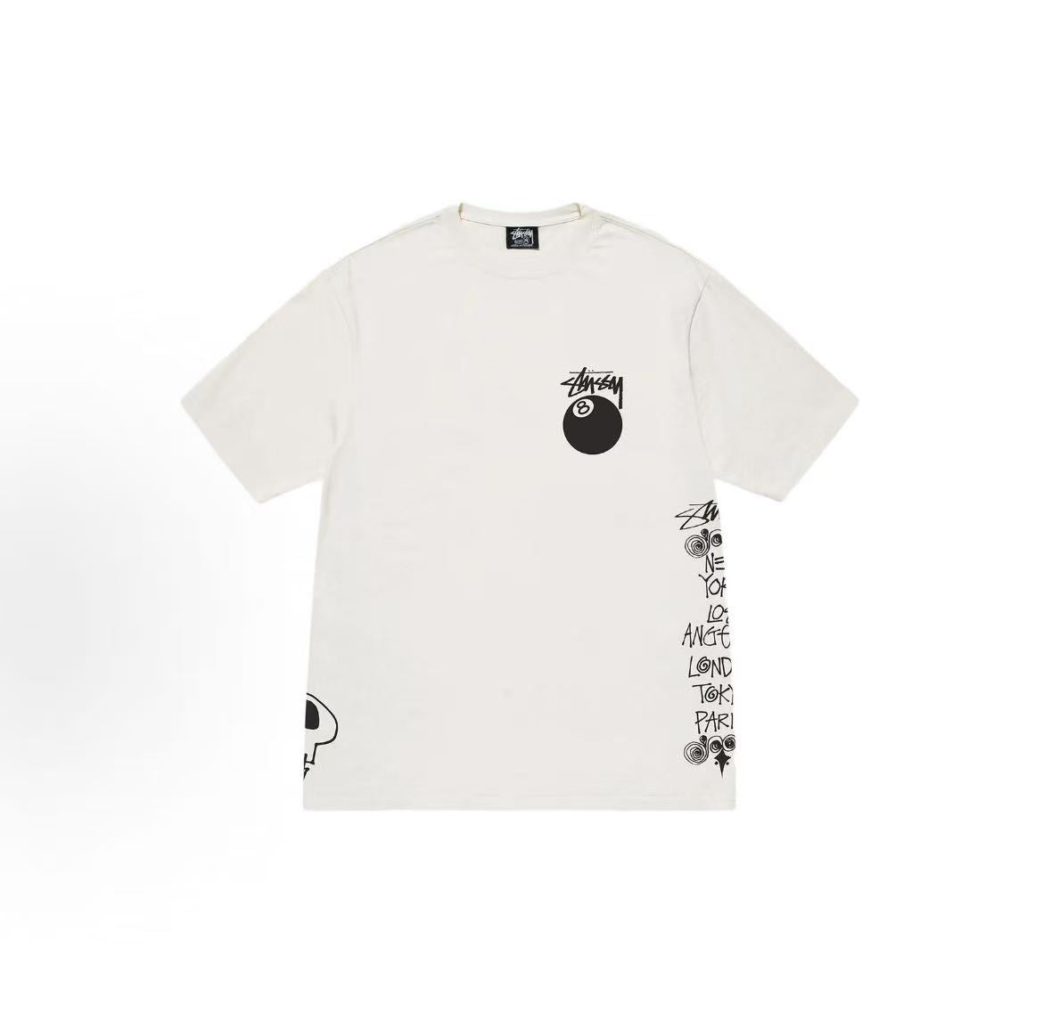 Stussy SS23 Test Strike Pigment Dyed Tee - 8 Ball Series of Summer Collection - Black 8 Logo Letter Print Loose Short-Sleeved American Retro T-Shirt - The same style for both men and women