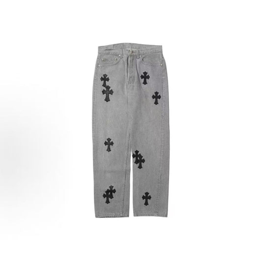 Chrome Hearts x Levi's pure cotton leather cross patch mid waist jeans for both men and women
