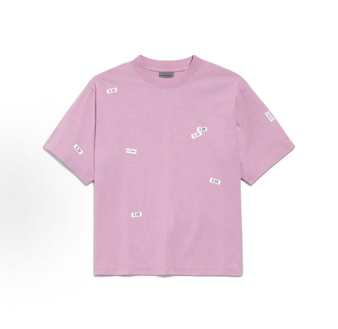 Balenciaga Stickers Plain Knit Round-neck Sticker Pattern Short-Sleeve Fall/Winter 2026 Shoulder-Sleeve T-Shirt for Women Regular Fit