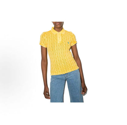 Ralph Lauren SS22 Coarse Twine Knit Short-Sleeved Polo Shirt - Women's - Yellow