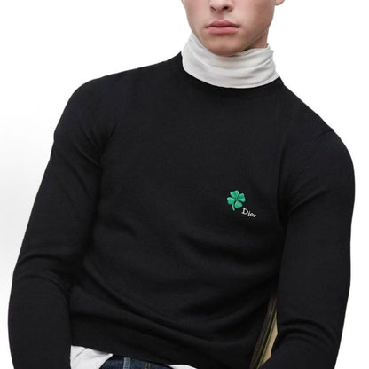 DIOR (Dior) SS26 Summer Collection - Solid Green Embroidered Long-Sleeved Sweater for Men