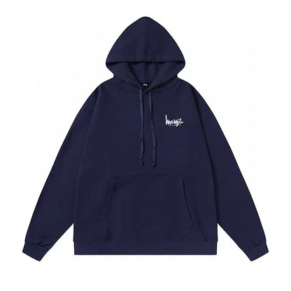 STUSSY REVERSE LOGO PRINT HOODIE NAVY
