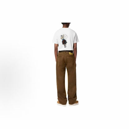 LOUIS VUITTON Denim Logo Embroidered Round-neck Short-sleeved T-shirt for Men - Fall/Winter 2024 - White