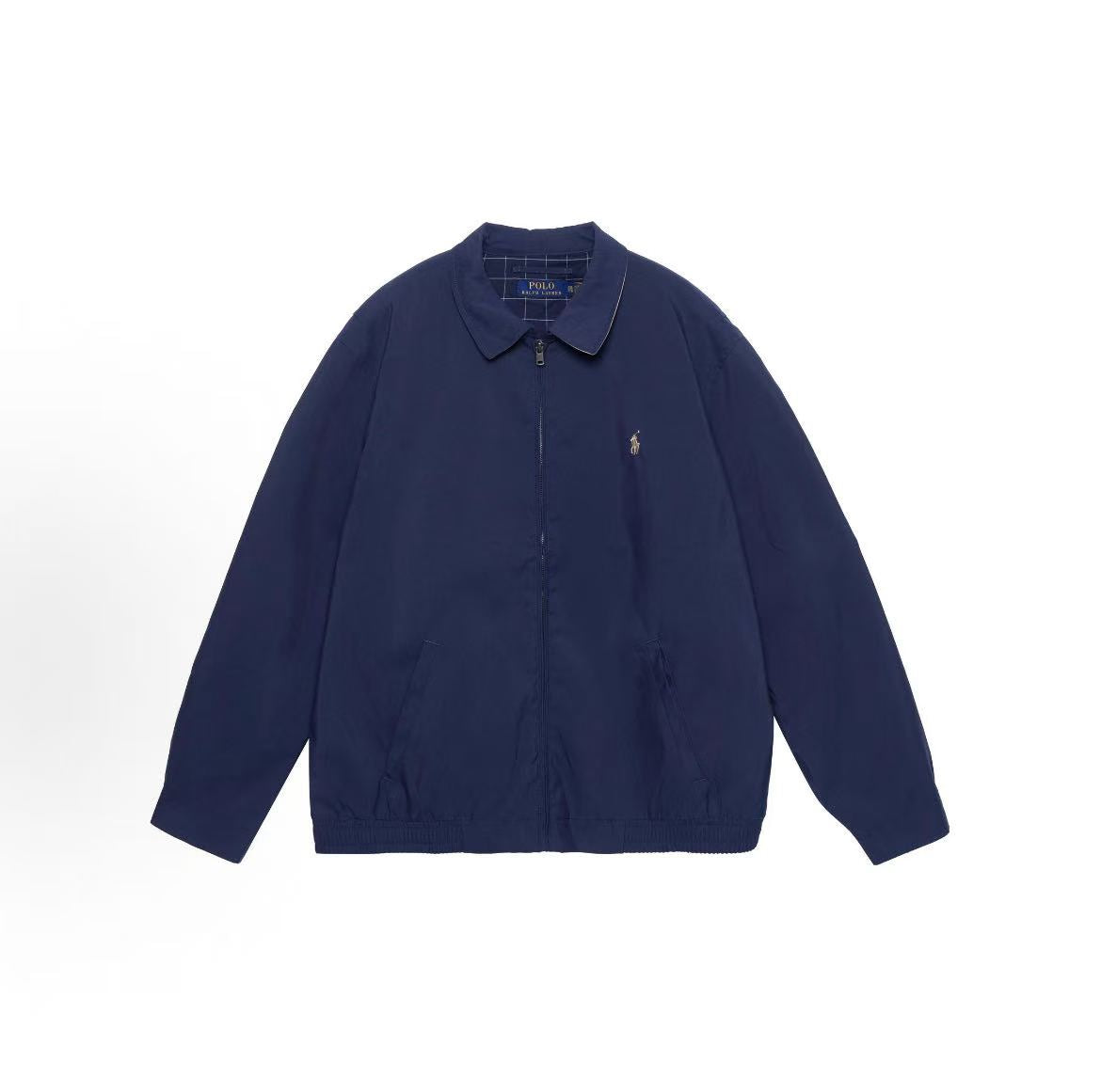 Ralph Lauren SS21 Solid-color Logo Embroidered Collar Zippered Long-Sleeved Jacket Coat - Standard Fit - Men's - Navy Blue