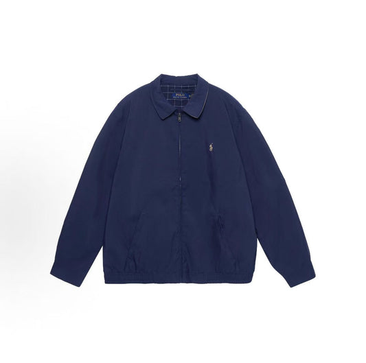 Ralph Lauren SS21 Solid-color Logo Embroidered Collar Zippered Long-Sleeved Jacket Coat - Standard Fit - Men's - Navy Blue