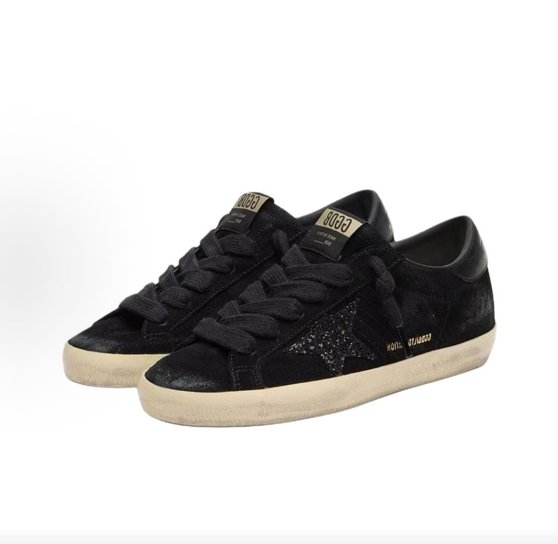 Golden Goose Super-Star Ltd Women's Black Low-Top Sneakers – Round Toe, Lace-Up, Glitter Star, Leather Heel Tab