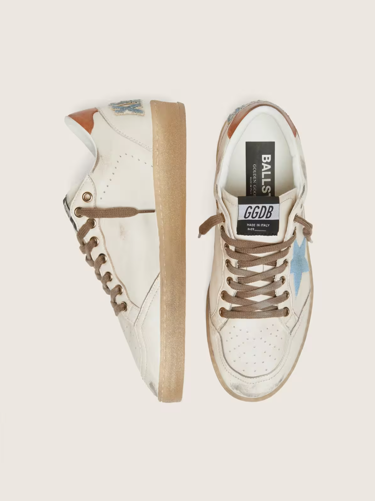 Golden Goose Ball Star LTD in white leather with light blue embroidered star