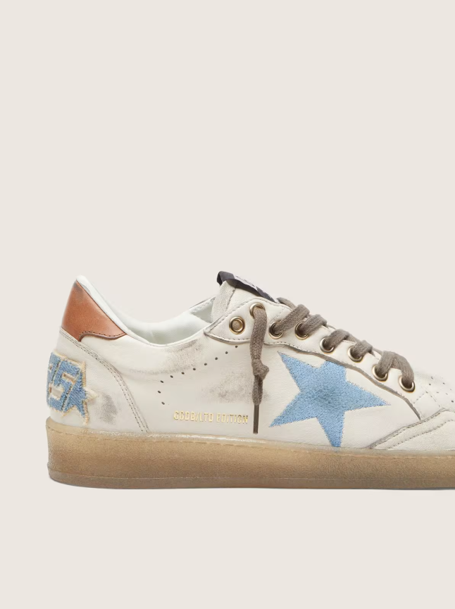 Golden Goose Ball Star LTD in white leather with light blue embroidered star