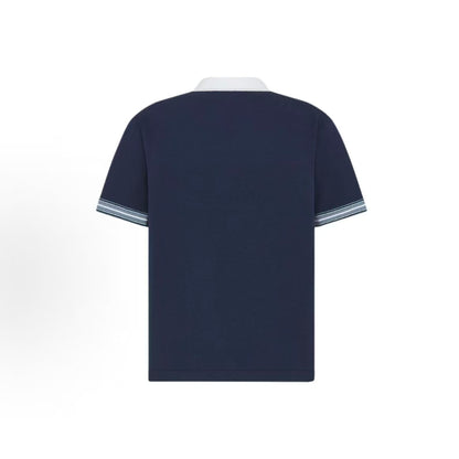 DIOR (Dior) Autumn 2025 Men's Collection - Knitted Plain Cotton Shirt in a Fitted Style by Christian Dior Couture with Lily-of-the-Valley Embroidery - Men's Style - Blue