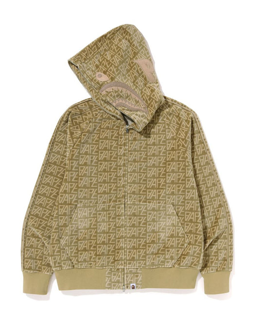 A Bathing Ape Logo Monogram Velour Shark Full Zip Hoodie In Beige