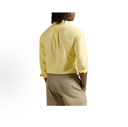 Ralph Lauren SS25 Solid Color Pointed Collar Buttoned Small Quilted Long Sleeve Shirt - Slim Fit Men's Style - Yellow