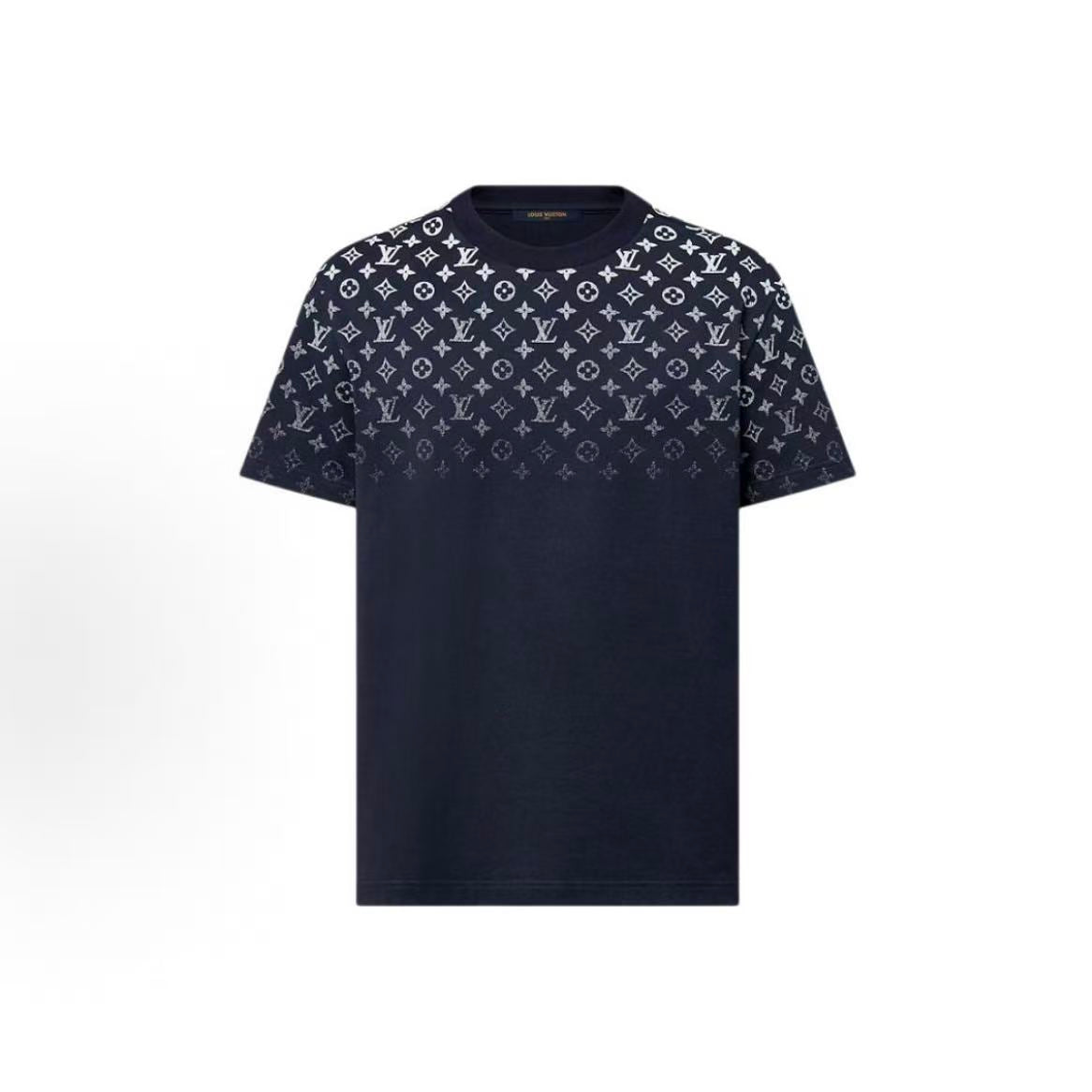 LOUIS VUITTON SS24 Logo Gradient Casual Round-neck Short-sleeve T-shirt for Men - Navy Blue