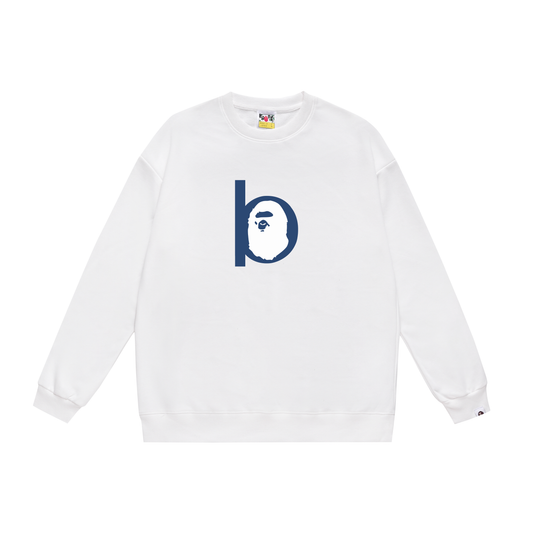 A Bathing Ape Blue letter B Print Hoodie White