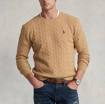Ralph Lauren FW22 Solid Twisted Knitted Sweater for Men in Brown