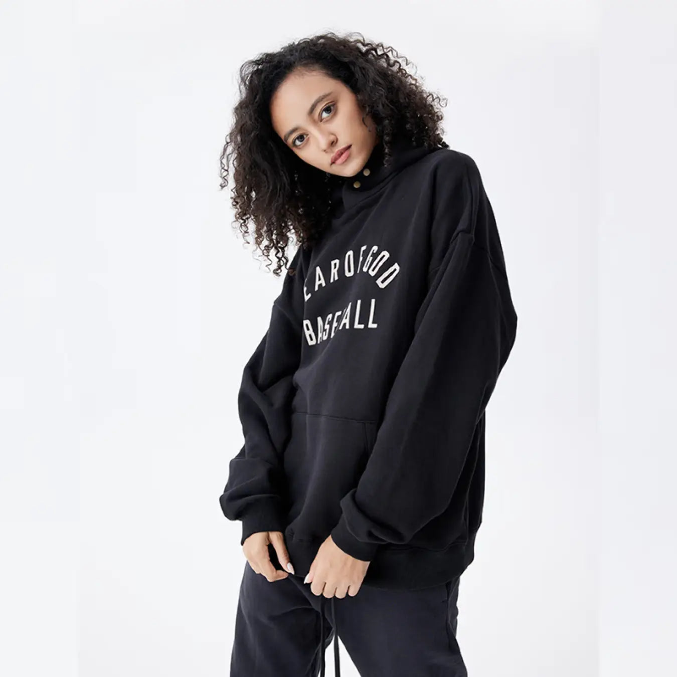 FOG FEAR OF GOD Season 7 Baseball Flocked Hoodie Casual Sweatshirt Black