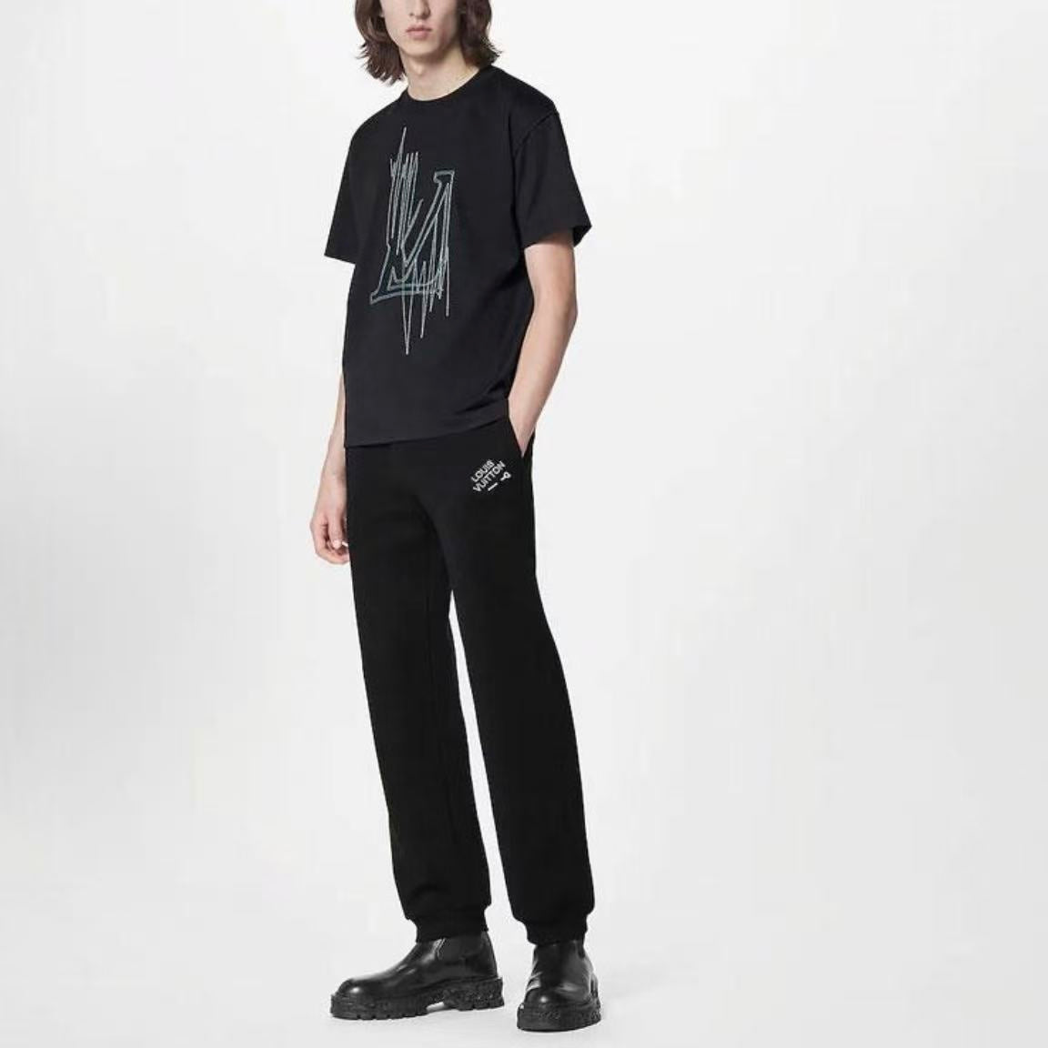 LOUIS VUITTON pattern-print round-neck short-sleeved T-shirt for men - black