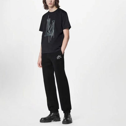 LOUIS VUITTON pattern-print round-neck short-sleeved T-shirt for men - black