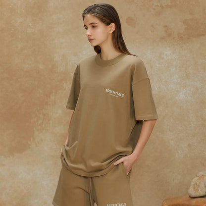 FOG FEAR OF GOD 22 ESSENTIALS double line single row flocking loose T-shirt Oak brown