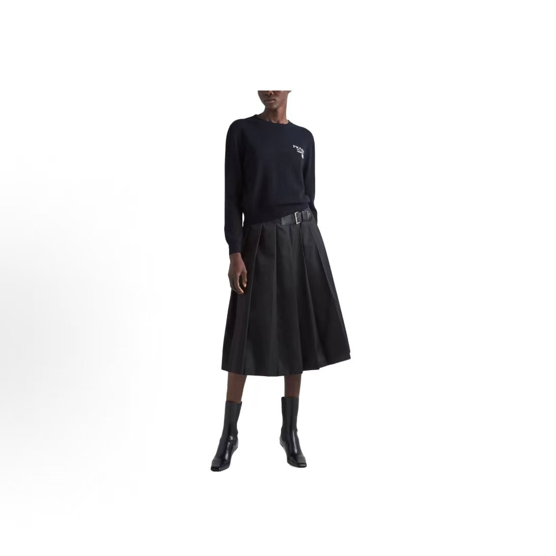 PRADA Prada FW23 Letter Print Casual Round-neck Long-sleeve Sweater for Women in Navy Blue