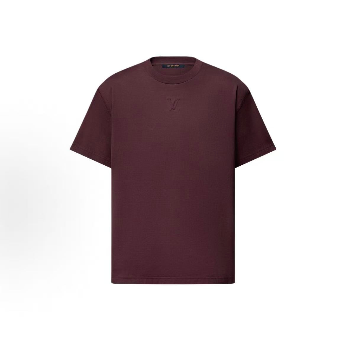 LOUIS VUITTON Embroidered Embossed Classic Organic Cotton Short-Sleeve T-Shirt for Men - Burgundy Red