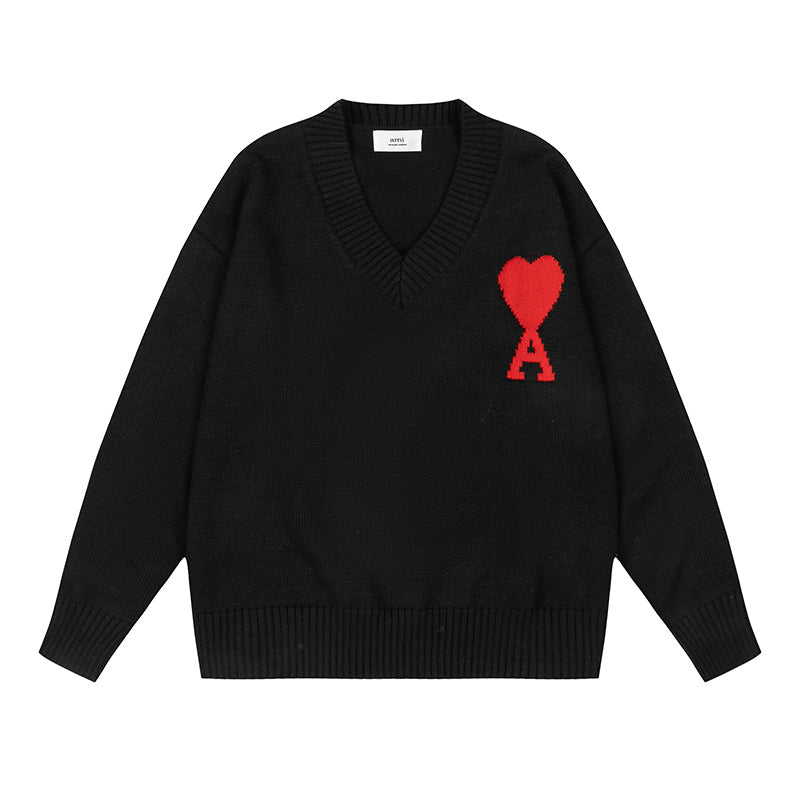 AMI Big Logo V Neck Sweater Black