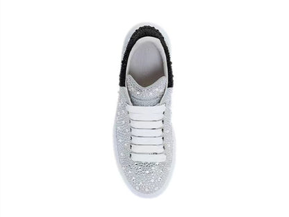 Alexander Mcqueen Women's Crystal-embellished Oversized Sneaker in White/crystal