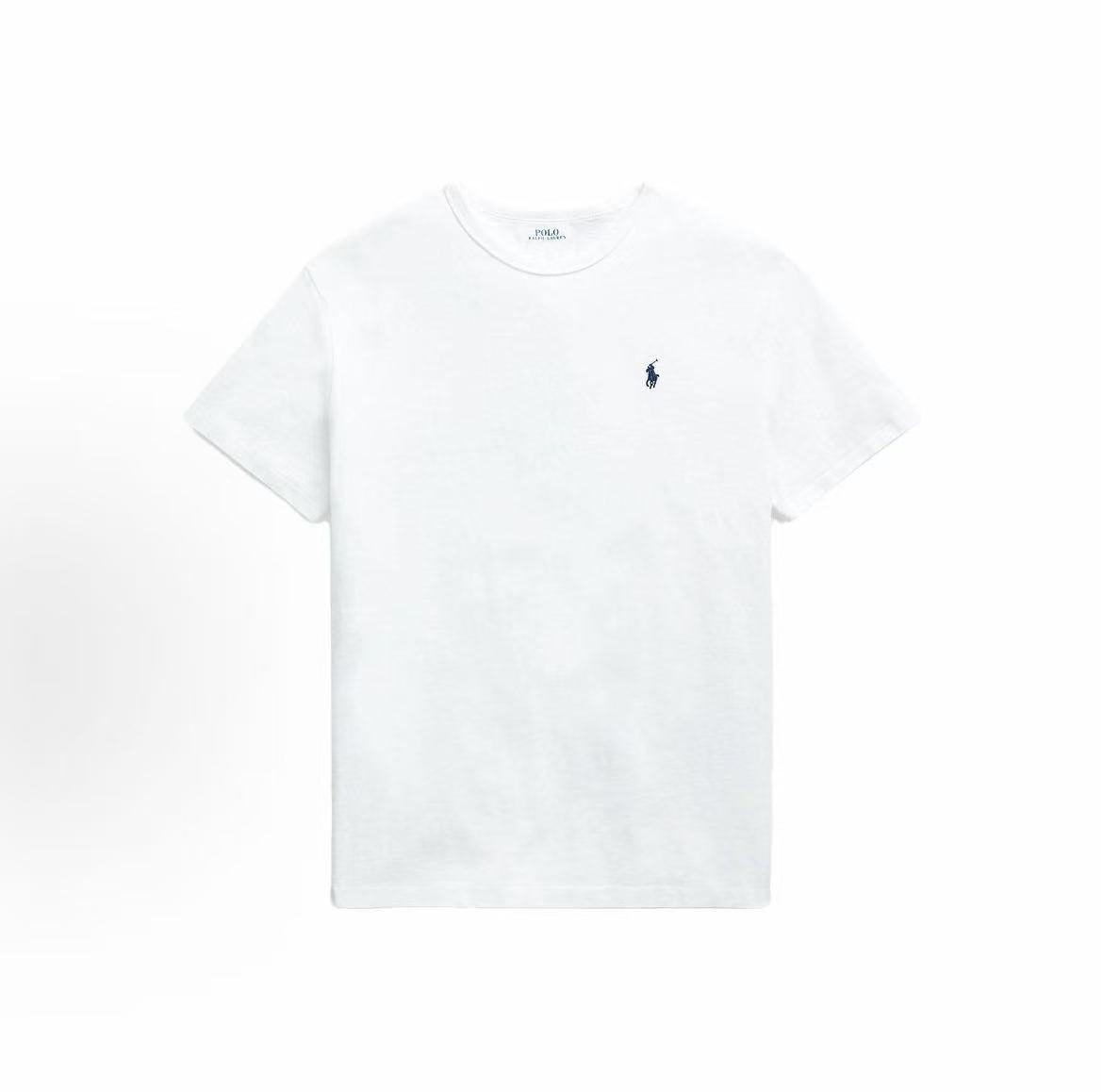 Ralph Lauren Solid-color Logo Small Spikes Embroidered Round-neck Short-sleeved T-shirt for Men - White