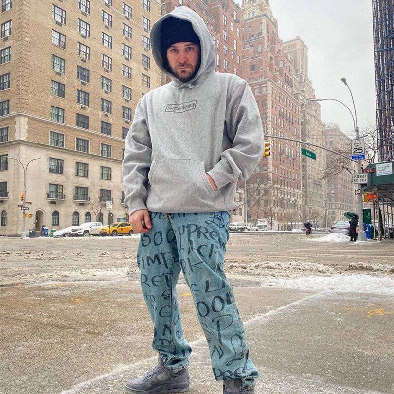Supreme Chalk Logo Hoodie Grey