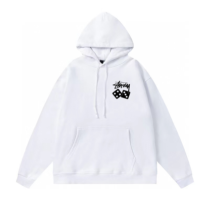 STUSSY DICE PRINT HOODIE WHITE