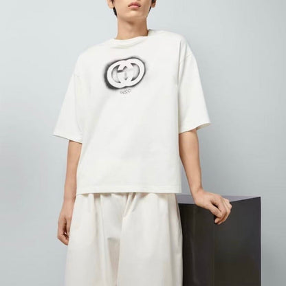GUCCI 2023 Fall Collection Letter-Print Round-neck Casual Short-Sleeved T-Shirt for Men, White