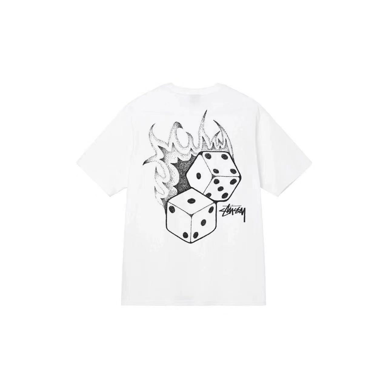 STUSSY FLAME DICE PRINT TEE WHITE