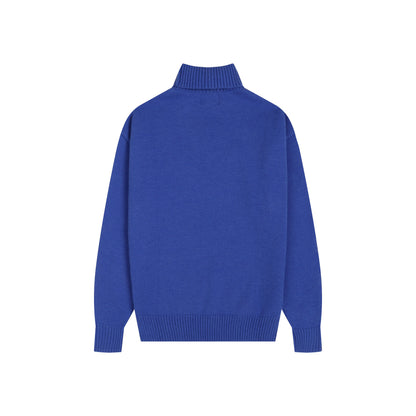 AMI Big Logo Turtleneck Sweater Blue