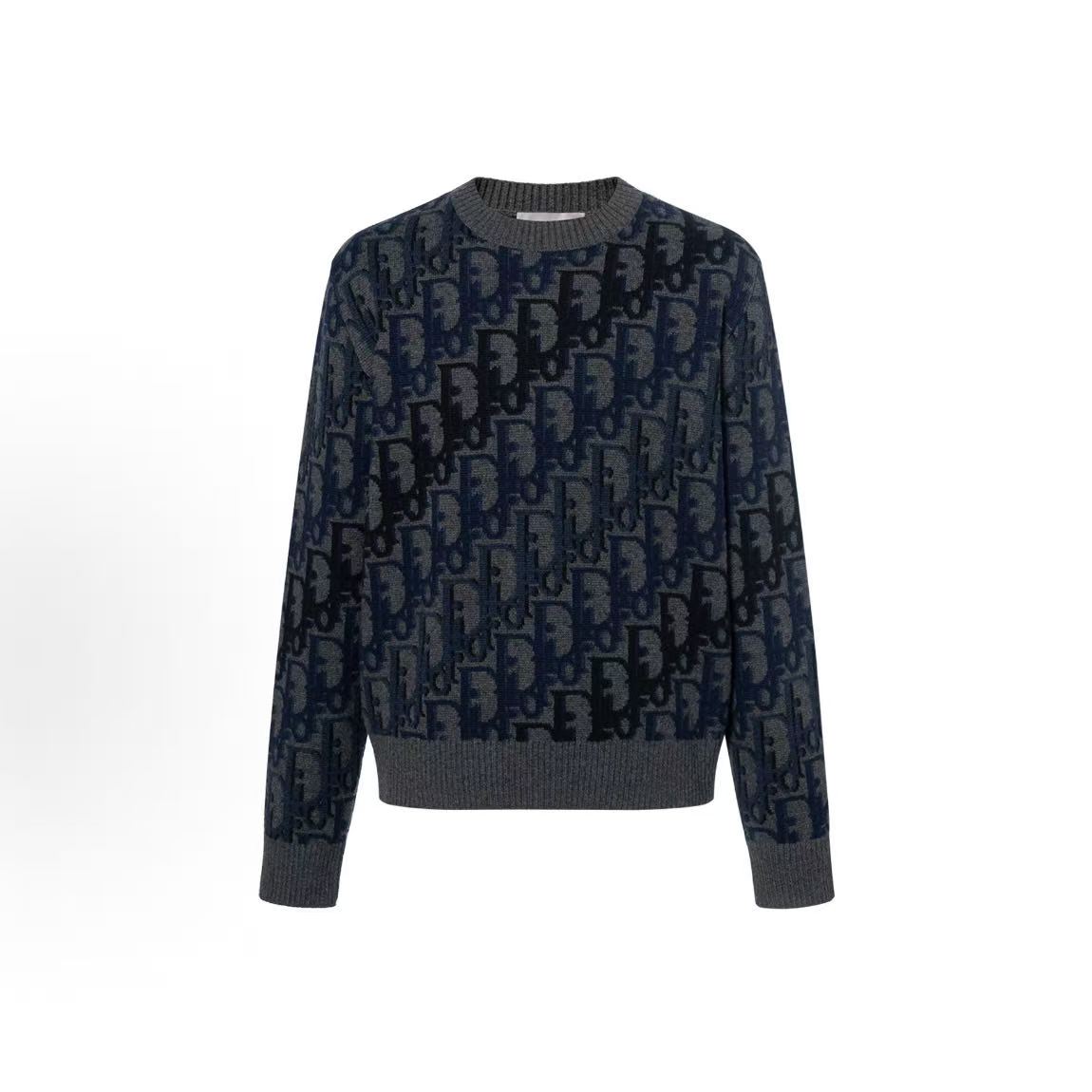 DIOR Men's Spring 2026 Collection Jacquard Twill Multicolor Long-Sleeve Knit Sweater
