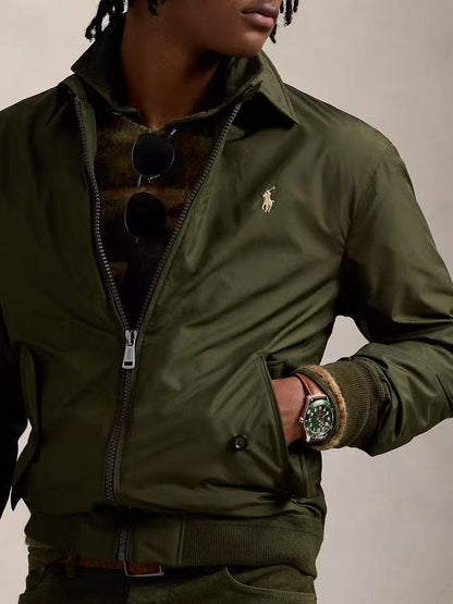Ralph Lauren Solid-color Logo Embroidered Zipper Long-Sleeve Jacket Coat for Men - Green