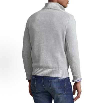 Ralph Lauren SS23 Pony Embroidery Solid Color Cotton Half Zipper Half High Collar Pullover Long Sleeve Sweater Standard Edition Men's Flower Grey