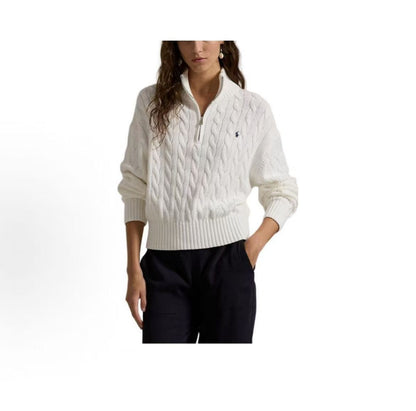 Ralph Lauren Twisted Embroidered Cotton Zip Pullover Plain Sleeveless Sweater Loose Fit Women's White