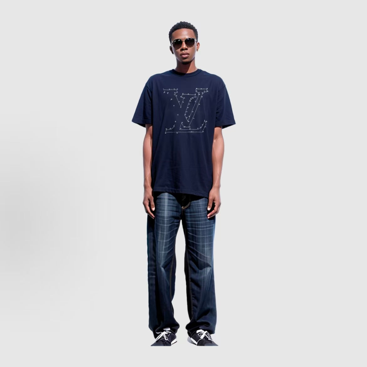 LOUIS VUITTON SS22 Needle-embroidered Printed Embroidery Short-Sleeved T-Shirt for Men - Blue